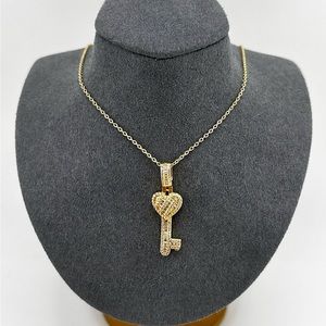 18K Gold Plated over 925 Sterling Silver Luxury Heart Key Pendant Necklace